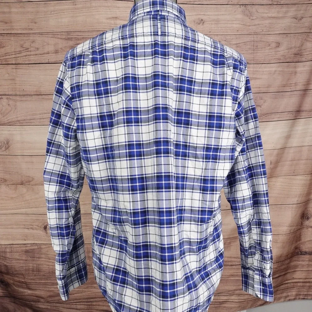 Banana Republic Oxford Shirt Large Blue Plaid Long Sleeve‎ Button Up Slim Fit
